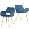 Set of 2 Modern Blue Velvet Upholstered Dining Chair with Gold Metal Legs