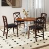 Solid Wood Round 40-inch Kitchen Dining Table with White Legs and Brown Top