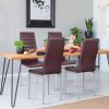 Set of 4 Modern High Back Brown PVC Leather Dining Chairs with Metal Legs