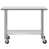 Stainless Steel 4ft x 2ft Kitchen Cart Table on Wheels with Adjustable Shelf