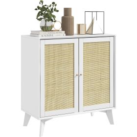 Modern Mid-Century Rattan Sideboard Buffet Table Dining Storage Cabinet in White