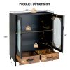 Modern Black Brown Metal Wood Sideboard Dining Buffet Cabinet with Glass Doors