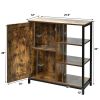 Modern Industrial Black Metal Brown Wood Sideboard Buffet Storage Shelf Cabinet