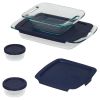 8-Piece Glass Bakeware Food Storage Set with Blue Plastic Lids