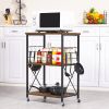 Black Metal Rustic Brown Wood 3-Shelf Kitchen Baker's Rack Microwave Cart