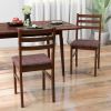 Set of 2 Modern Mid-Century Wood Dining Chairs with Linen Upholstered Seat