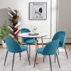 Set of 2 Modern Teal Blue Green Velvet Upholstered Dining Chair with Metal Legs