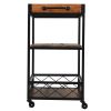 Wood Iron Kitchen Cart with Removeable Tray Top and Wheels