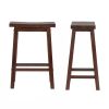 Set of 2 Farmhouse Counter Height Saddle Bar Stools in Brown Walnut Wood Finish