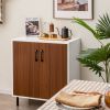 Modern White Brown Wood Dining Sideboard Buffet 2-Door Storage Cabinet