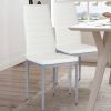 Set of 4 Modern High Back White PVC Leather Dining Chairs with Metal Legs