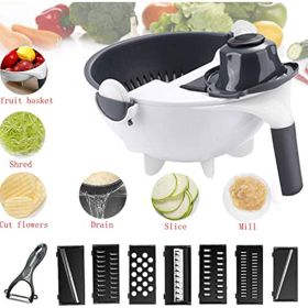 9-in-1 Multi-Function Vegetable Cutter with Drain Basket – Large Capacity Slicer, Chopper, Grater & Veggie Shredder