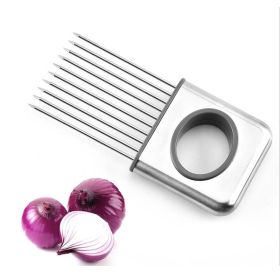 Stainless Steel Onion Holder & Slicer – Multi-Function Needle for Slicing Tomatoes, Lemons, Meat, and Tenderizing