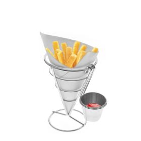 French Fries Basket Holder with Sauce Dish – Cone Snack Stand for Fried Foods & Chicken Nuggets