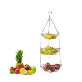 3-Tier Stainless Steel Hanging Basket for Fruit, Vegetables, & Flowers – Space-Saving Kitchen Storage & Home Decoration Rack