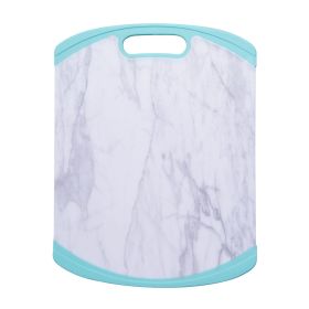 Farberware 11-inch x 14-inch Non Slip Plastic/Poly Cutting Board in Marble Pattern and Aqua Sky Trim