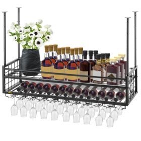 VEVOR Ceiling Wine Glass Rack, 46.9 x 11.8 inch Hanging Wine Glass Rack, 18.9-35.8 inch Height Adjustable Hanging Wine Rack Cabinet