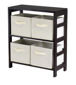 Capri 2-Section M Storage Shelf with 4 Foldable Beige Fabric Baskets