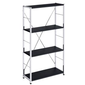 Black and Chrome 4-Tier Rectangular Bookshelf