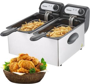 3000W Electric Commercial Deep Fryer With Baskets & Lids,2x3l Stainless Steel Double Deep Fryer,Small Deep Fryer With Basket,Temperature Control