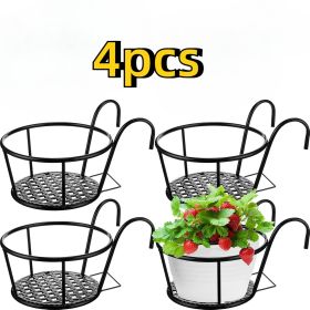 Iron Hanging Plant Holder Over The Rail Metal Fence Planters, Hanging Bucket Flower Pot Holder for Patio Balcony Outdoor Plants - Pack of 4 (Black)