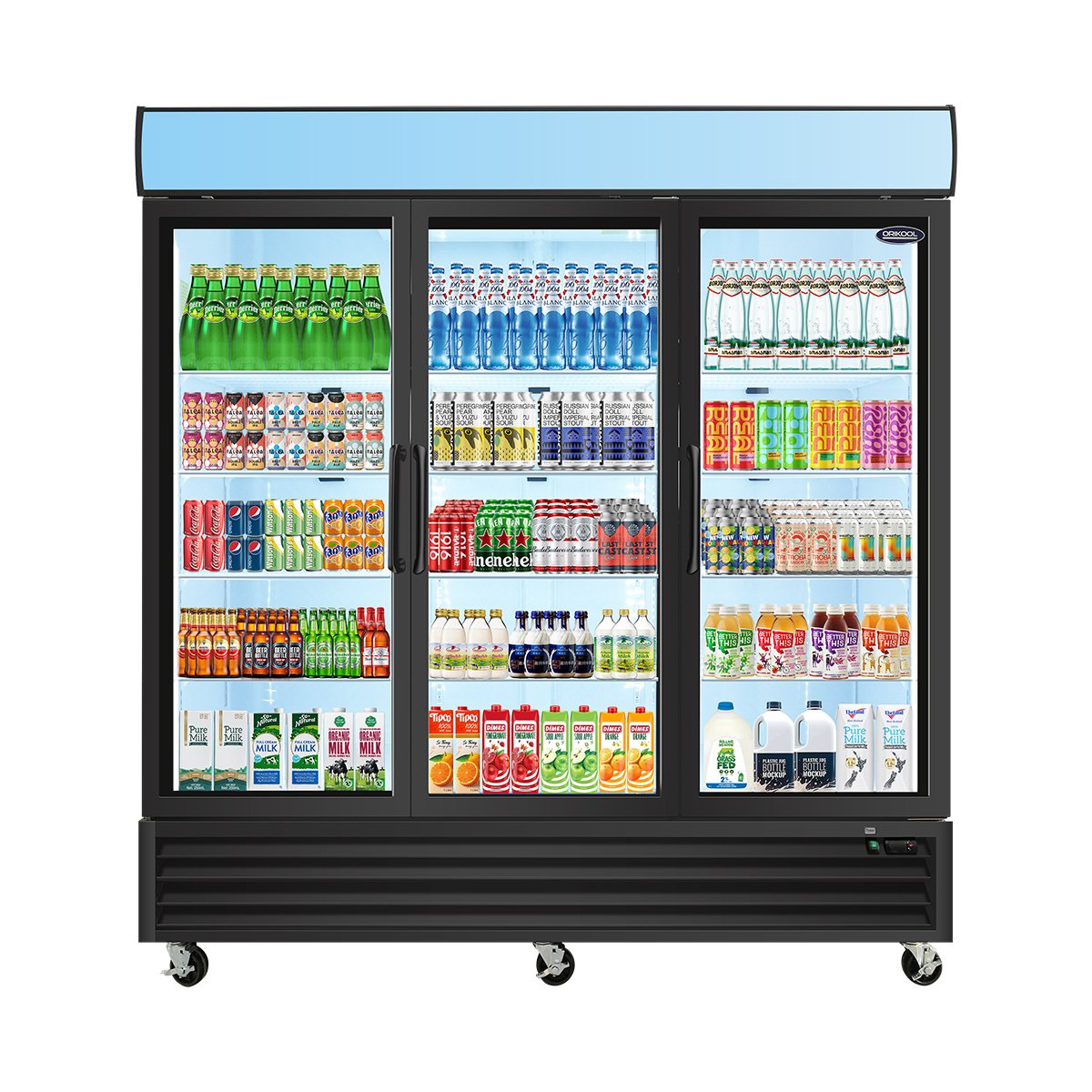 ORIKOOL Glass Door Merchandiser Refrigerator 70 Cu.ft Swing Door Commercial Display Refrigerators Merchandising Refrigeration with LED Top Panel ORIKOOL Glass Door Merchandiser Refrigerator 70 Cu.ft Swing Door Commercial Display Refrigerators Merchandising Refrigeration with LED Top Panel