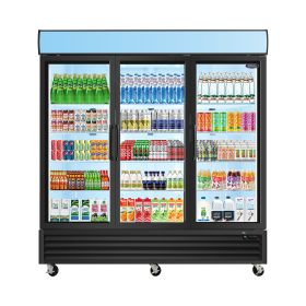 ORIKOOL Glass Door Merchandiser Refrigerator 70 Cu.ft Swing Door Commercial Display Refrigerators Merchandising Refrigeration with LED Top Panel