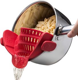 Snap-On Silicone Pot Strainer – Adjustable Clip-On Pasta Strainer for Pots & Bowls, Gray (Color: Red)