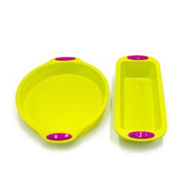 2-Piece Non-Stick Silicone Baking Pan Set – Loaf and Round Cake Pans, Microwave & Dishwasher Safe (Color: Green)