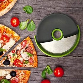 Pizza Cutter Wheel with Sharp Blade – Easy-Cut Pizza Slicer with Safety Rubber Guard & Comfortable Grip (Color: Green)