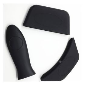 Heat-Resistant Non-Slip Silicone Pot Handle Holder Set – 3 Pieces (1 Long, 2 Semicircular) (Color: Black)