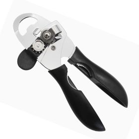 4-in-1 Manual Can Opener – Stainless Steel Multi-Function Opener with Ergonomic Anti-Slip Grip (Color: Black)