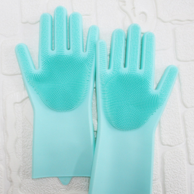 Silicone Dishwashing Gloves with Scrubber – 1 Pair (Color: Green, size: 1 Pair)