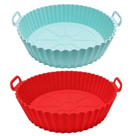 Reusable Silicone Air Fryer Pot & Basket – Food-Safe Air Fryer Liners (1/2 Pack) (Color: Dark Red + Light Blue)