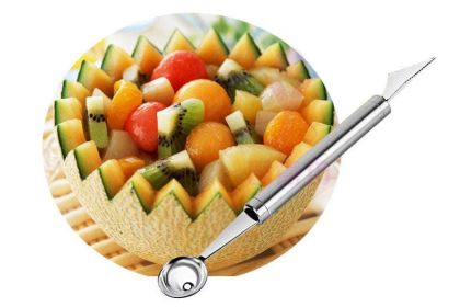 WOWZY Red/Stell Stainless Steel Watermelon Slicer & Melon Baller with Fruit Carver – Perfect for Melons and Cake (style: Wowzy - Mellon Baller And Fruit Carver)