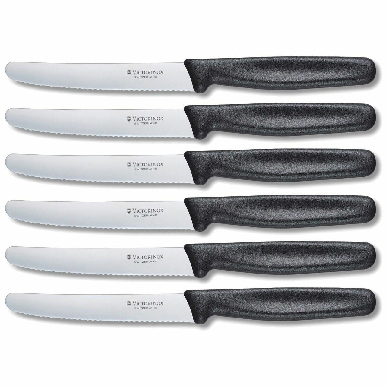 6 Piece Victorinox Swiss Army Cutlery Classic 4.5" Round Tip with Serrated Blade Steak Knife Set 6 Piece Victorinox Swiss Army Cutlery Classic 4.5" Round Tip with Serrated Blade Steak Knife Set