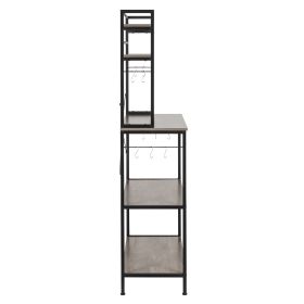 5-Tier Kitchen Bakers Rack with 10 S-Shaped Hooks, Industrial Microwave Oven Stand (Color: Grey)